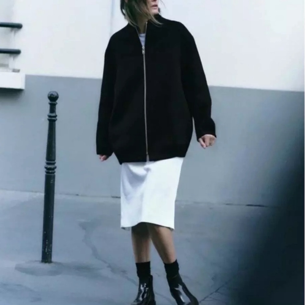 ZARA • Black Manteca Wool Bomber Jacket Coat Made In Italy - Picture 8 of 11